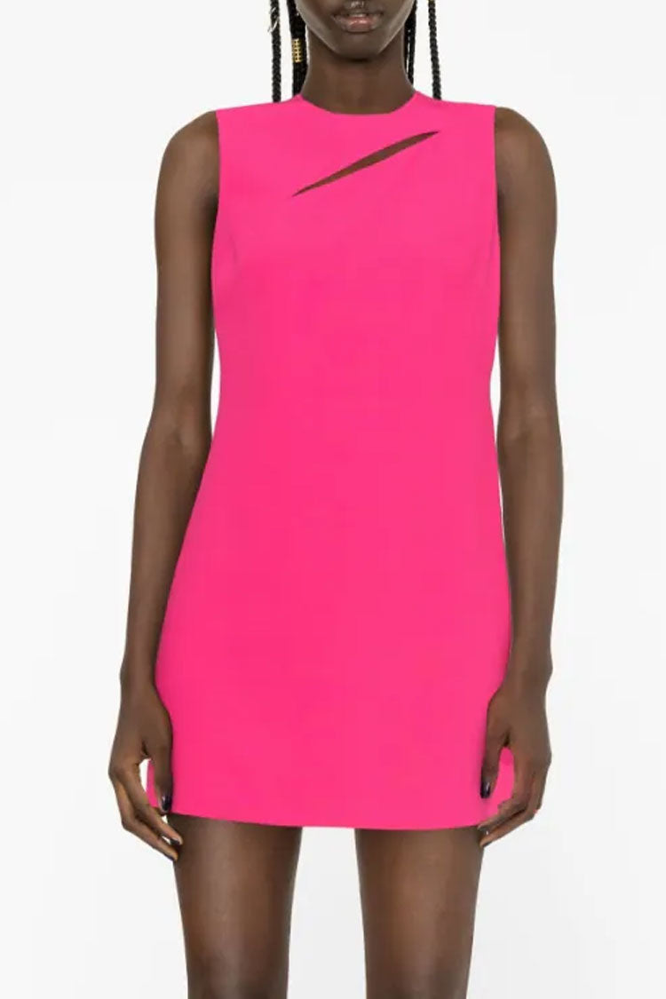 Crew Neck Split Front Sleeveless Bodyon Party Mini Dress - Hot Pink - Fashionpara