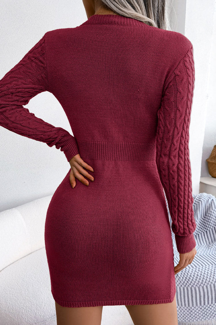 Rosedress Burgundy Cutout Cable Knit Bodycon Mini Dress