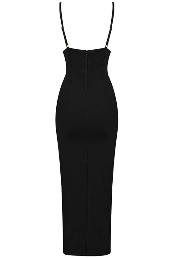 Deep V High Slit Sleeveless Cocktail Party Maxi Dress - Black - View 4