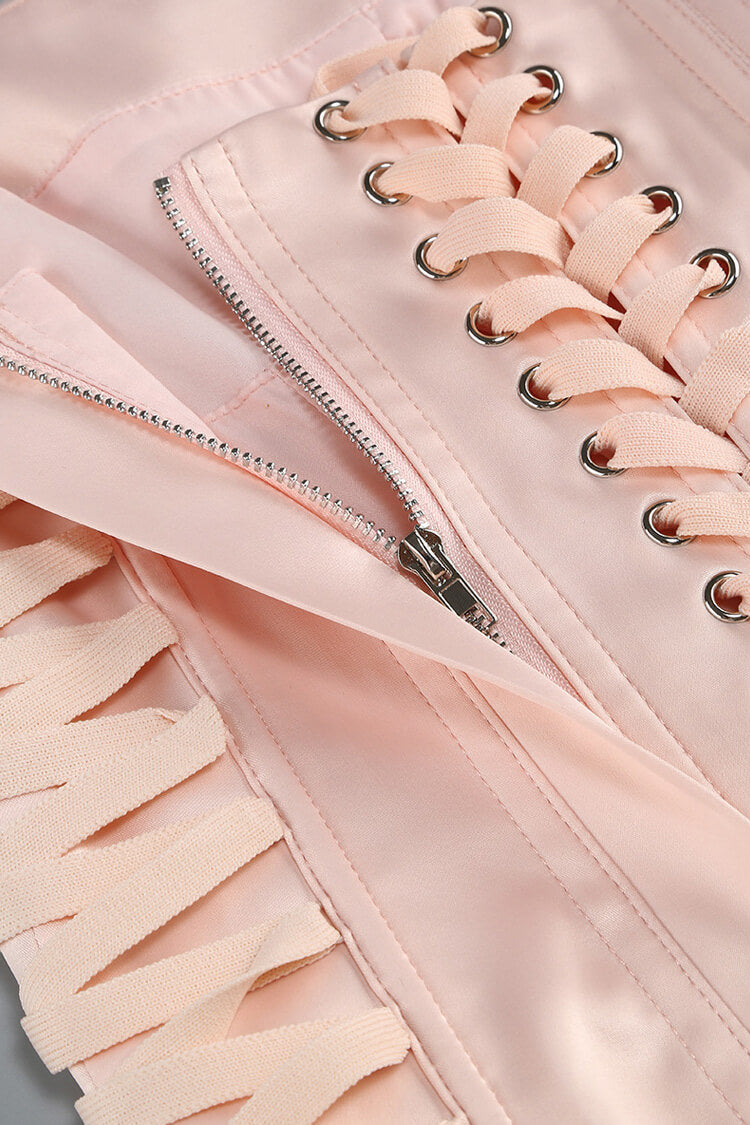 Sexy Halter Lace Up Corset Tiered Rosette Skirt Two Piece Mini Dress