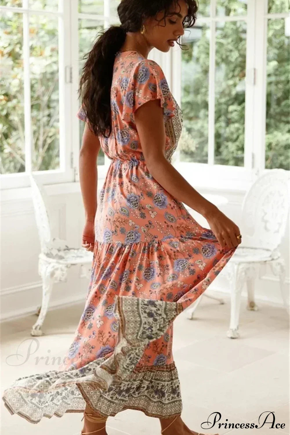 Sexy High Split Flare Sleeve Rayon Cotton Boho Dress