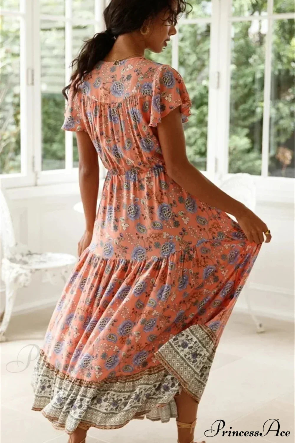 Sexy High Split Flare Sleeve Rayon Cotton Boho Dress