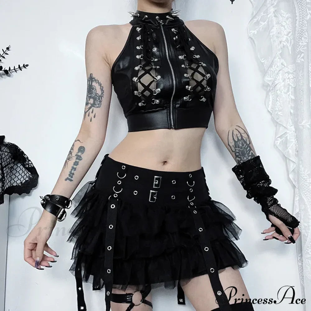 Sexy Hollowed Out Gothic Lace Up Bandage Y2k Crop Top