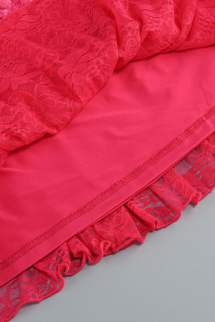 Sexy Off Shoulder Lace Crop Top Tiered Micro Miniskirt Two Piece Dress - Fashionpara