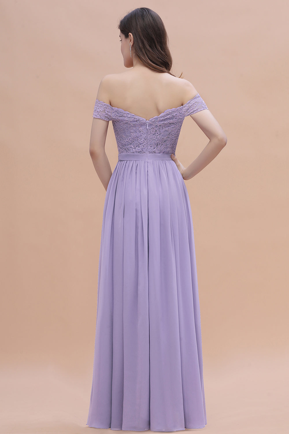 Sexy Off-the-Shoulder Lace Chiffon Ruffles Bridesmaid Dresses with Slit On Sale - Fashionpara