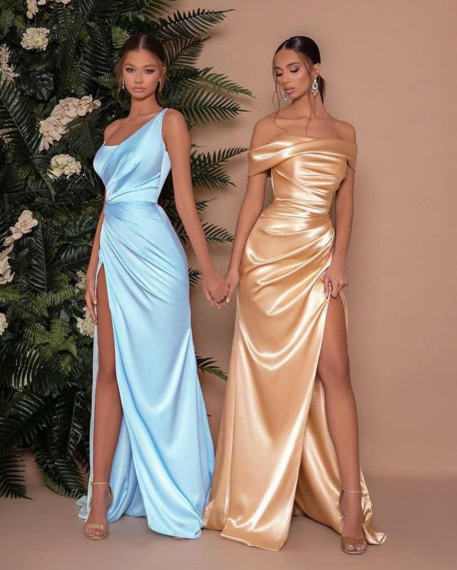 Sexy One Shoulder Slit Long Prom Dress With Satin Side