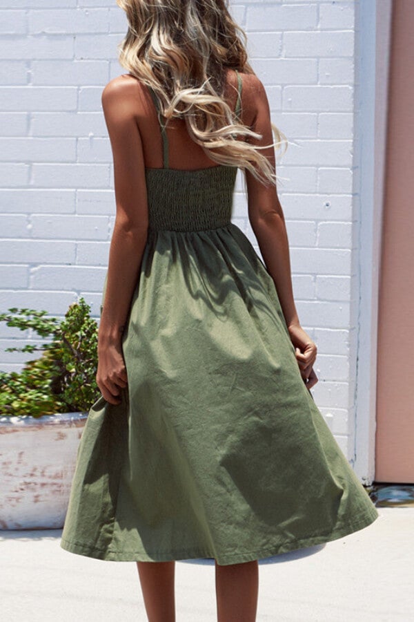 Sexy Regular Print Button Sling Dress  Fashionpara