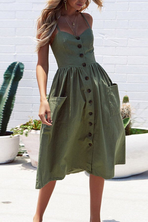 Sexy Regular Print Button Sling Dress  Fashionpara