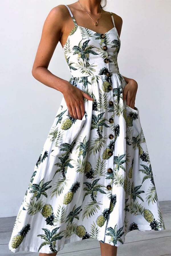 Sexy Regular Print Button Sling Dress  Fashionpara