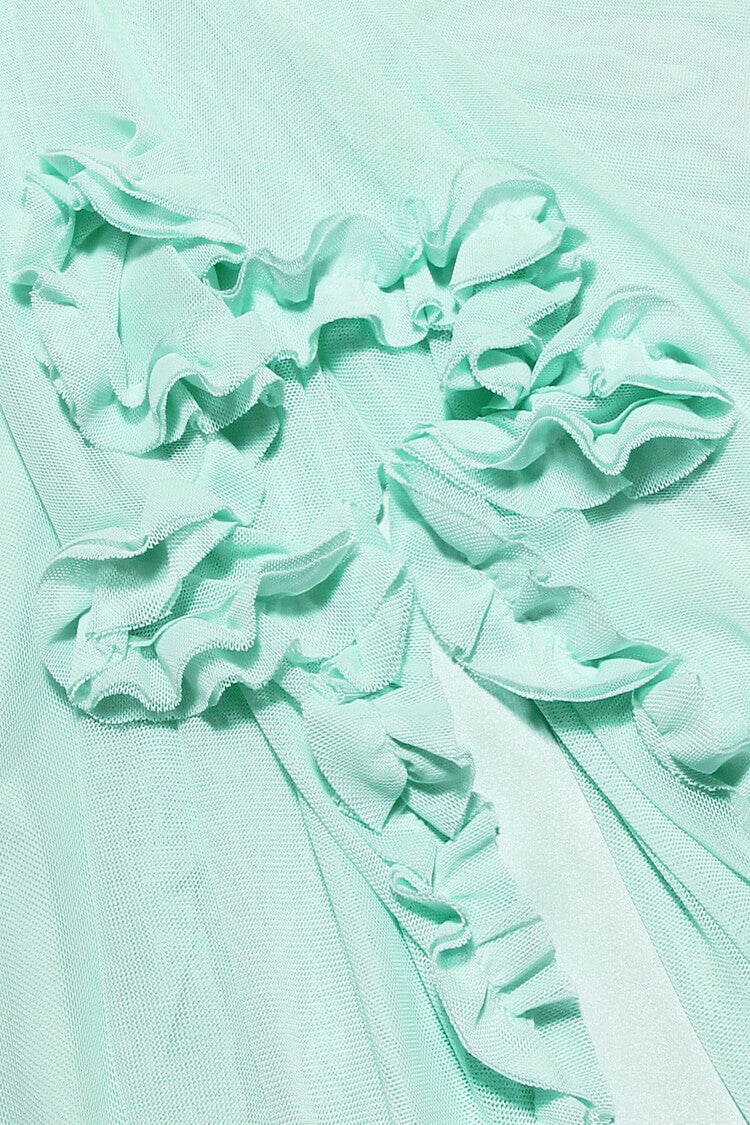 Sexy Ruffle Sweetheart Cutout Ruched Mesh Slip Fishtail High Low Evening Dress - Fashionpara