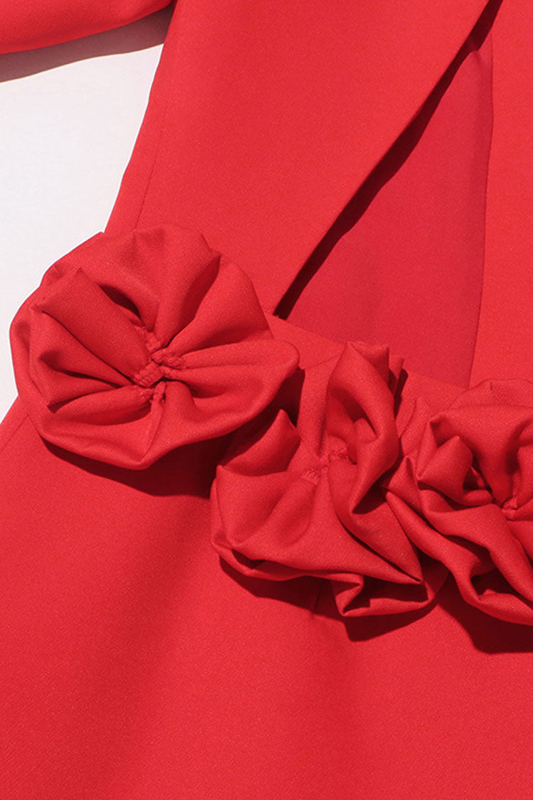 Sexy Shawl Collar Plunge Single Breasted Rosette Trim Cutout Blazer