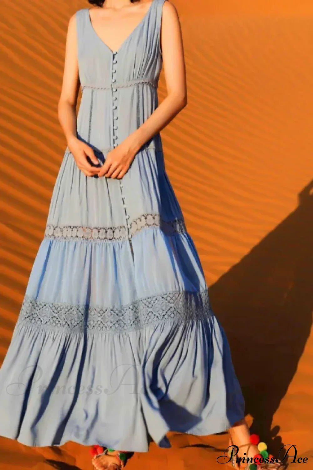 Sexy Sleeveless Deep V-neck Tank Maxi Dress Cotton Long Summer Dress SKY BLUE / S bohodress-250126