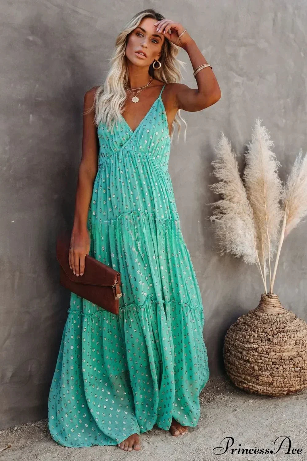 Sexy Split Big Hem Strapless Sleeveless Green Maxi Boho Dress Green / S bohodress-250126