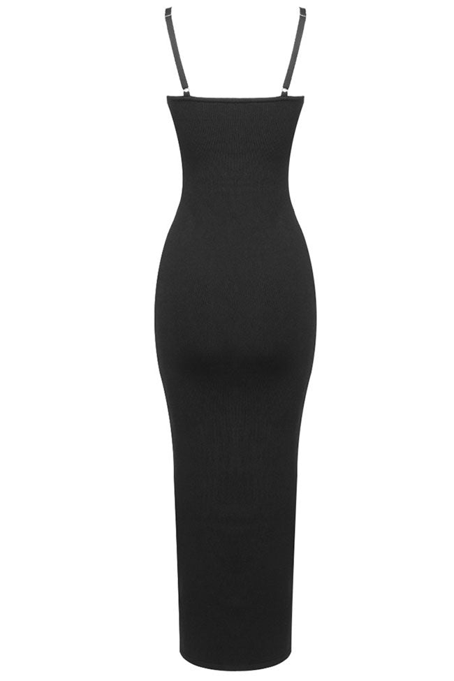 Sweetheart Lace Up Thigh High Slit Prom Midi Dress - Black - View 5