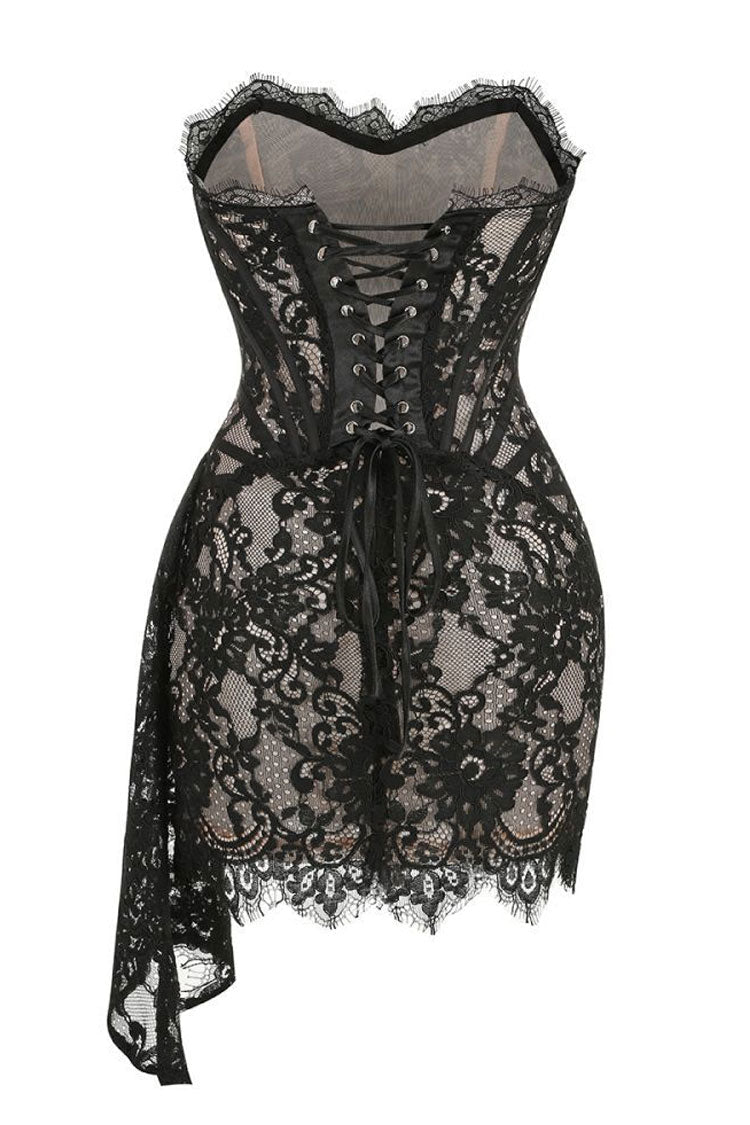Lace Strapless Corset Draped High Low Mini Party Dress - View 5