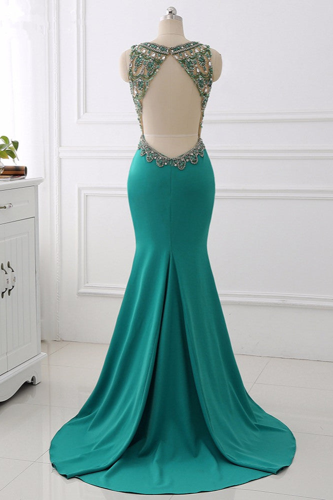 Sexy V-Neck Appliques Mermaid Prom Dresses Sleeveless with Crystals On Sale - Fashionpara
