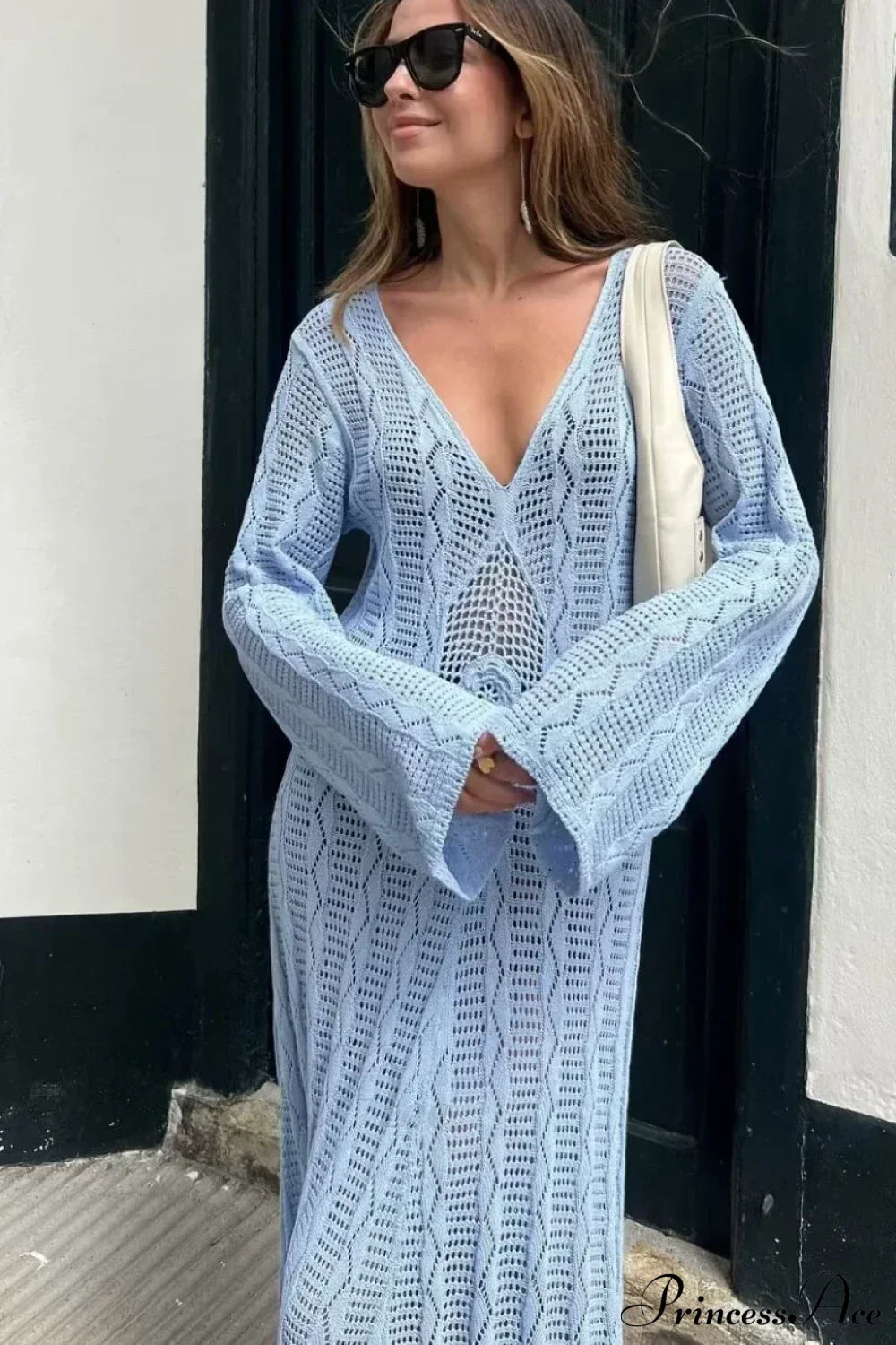 Sexy V Neck Crochet Boho Dress