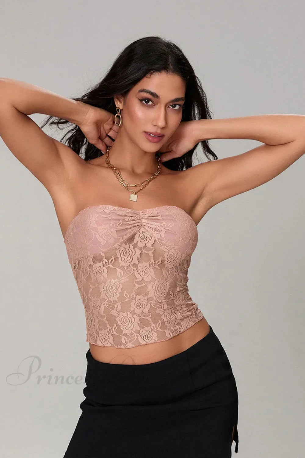 Sheer Lace Off-shoulder Strapless Low Cut Bandeau Top - Fashionpara