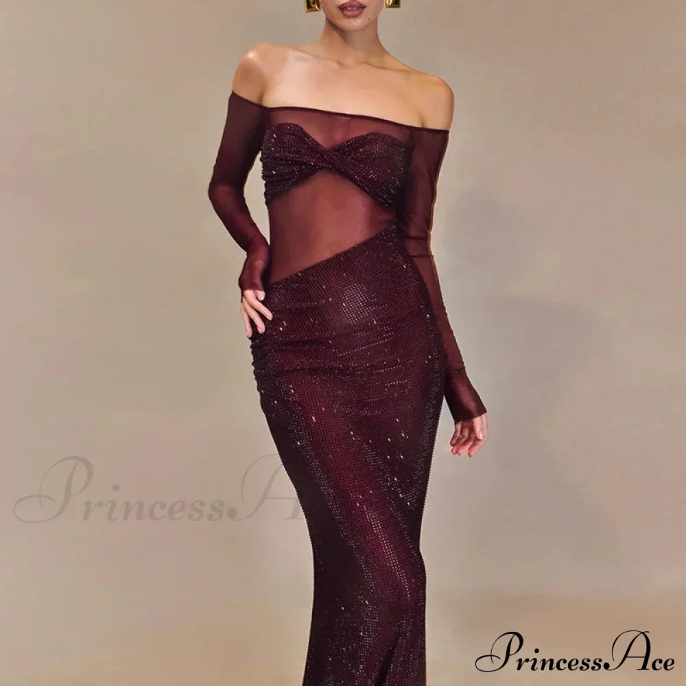 Sheer Mesh Sequin Banquet Party Dress