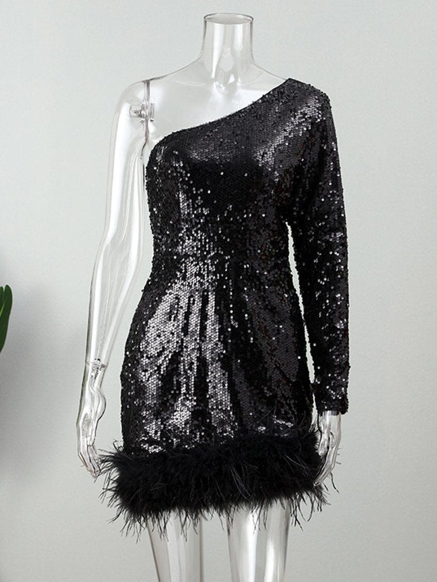 Shiloh Shoulder Feather Backless Mini Dress - Fashion Pov