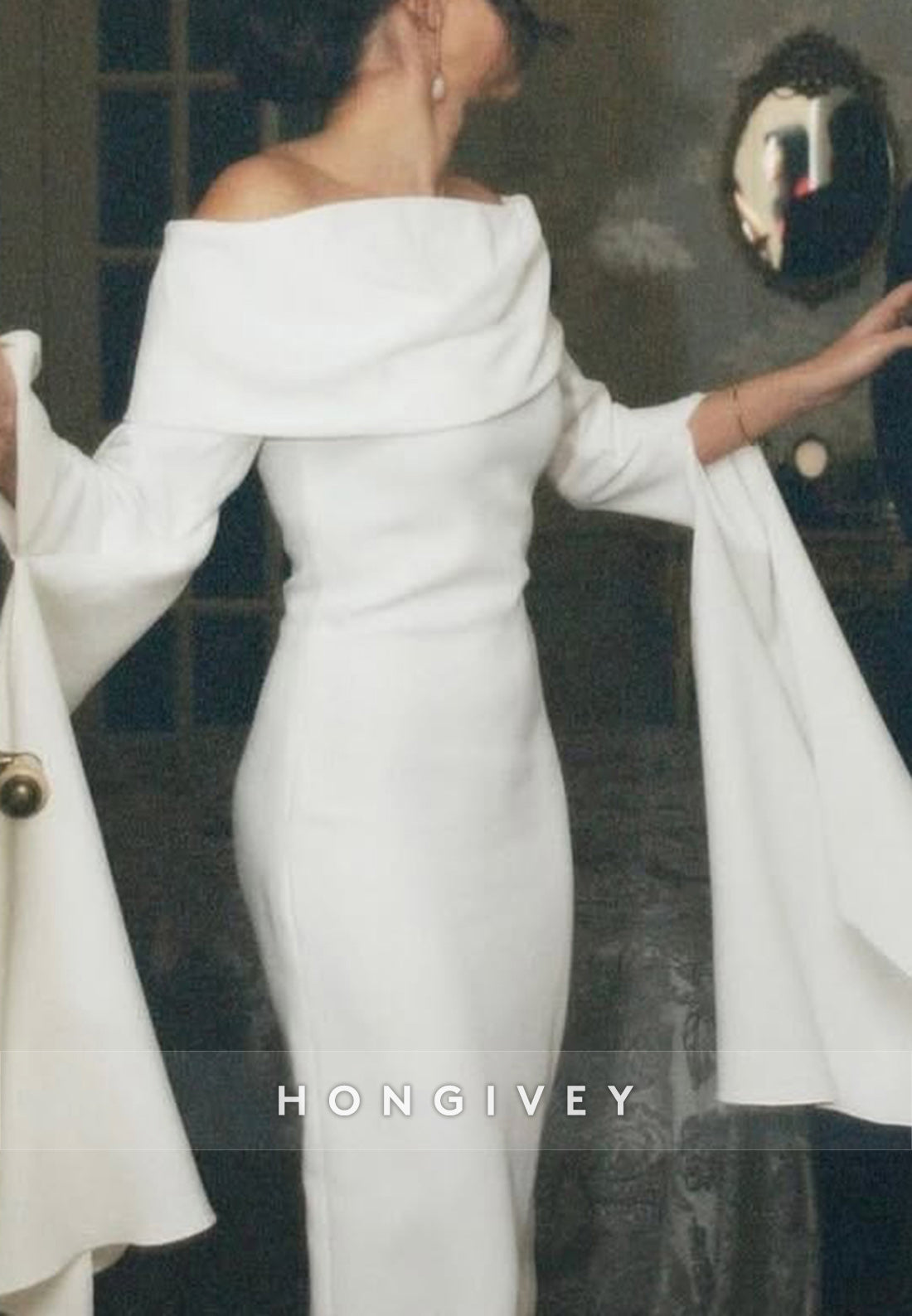 Off the Shoulder Column Long Sleeve Evening Formal Dresses