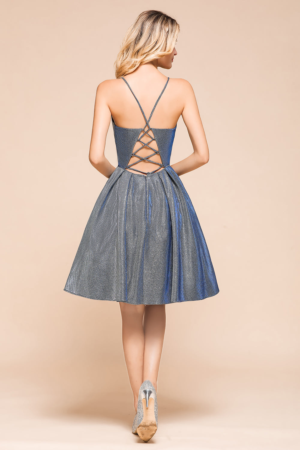 Shinning Halter V-Neck Prom Dress Short Homecoming Dress - Fashionpara