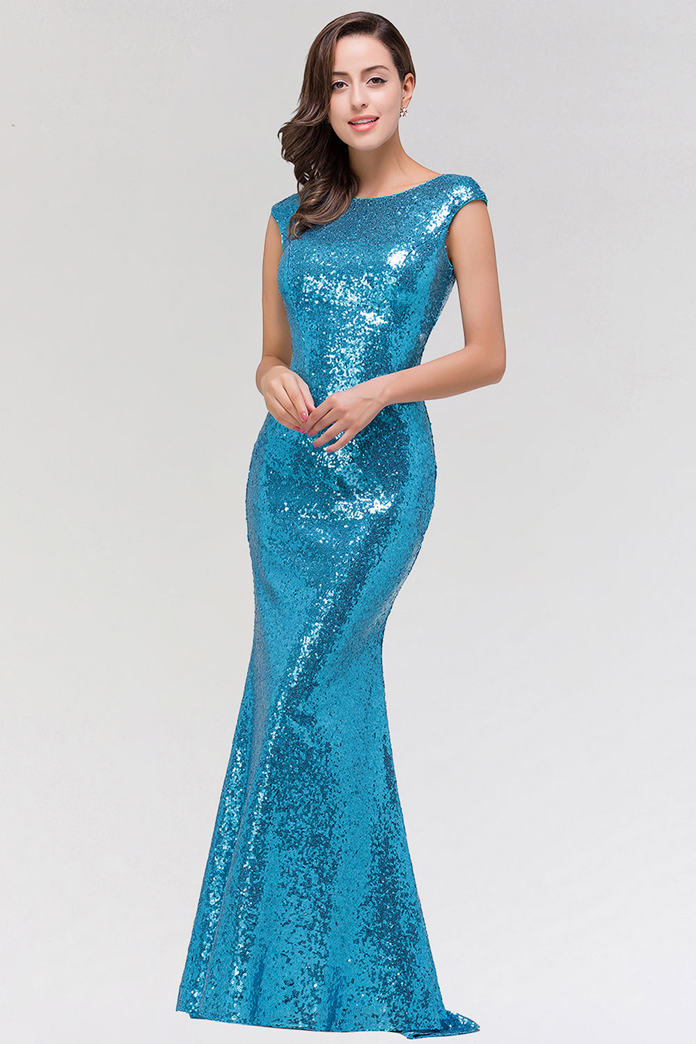 Shinny Sequined Long Mermaid Blue Affordable Bridesmaid Dresses - Fashionpara