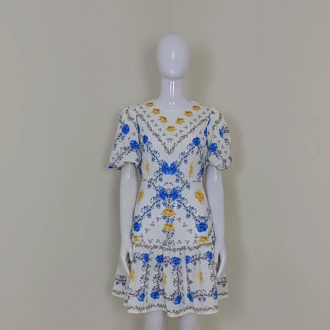 KittenAlarm - Shirley Floral Print Puff Sleeves Mini Dress