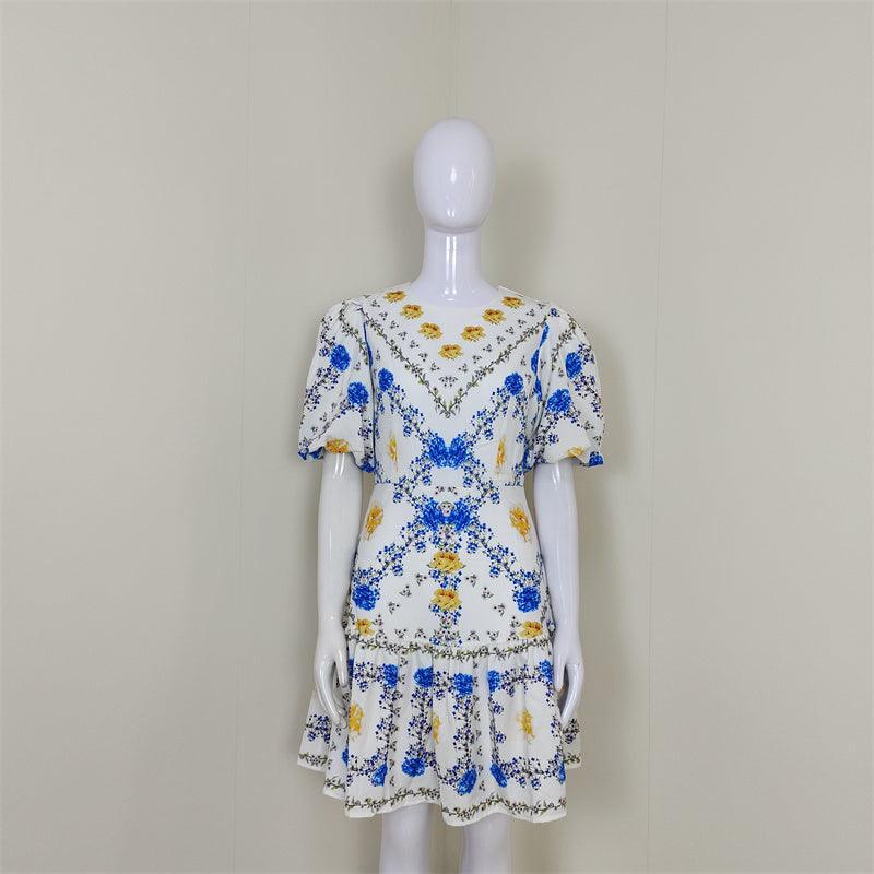 KittenAlarm - Shirley Floral Print Puff Sleeves Mini Dress