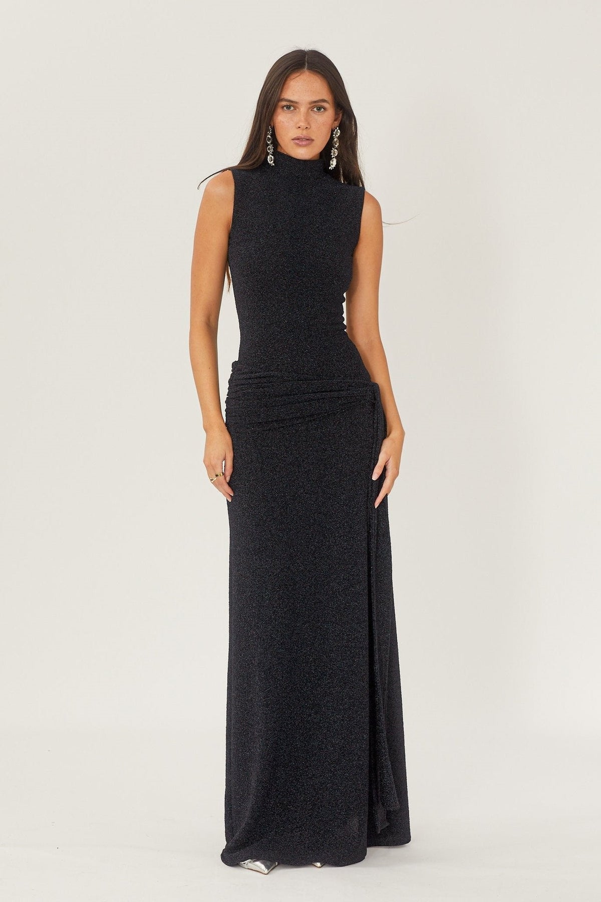 Shonna Metallic Strap Maxi Knit Dress in Black - View 2