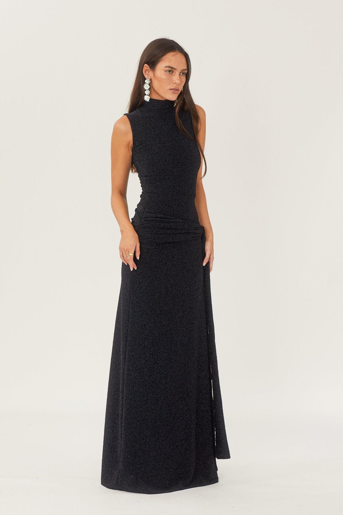 Shonna Metallic Strap Maxi Knit Dress in Black - View 5