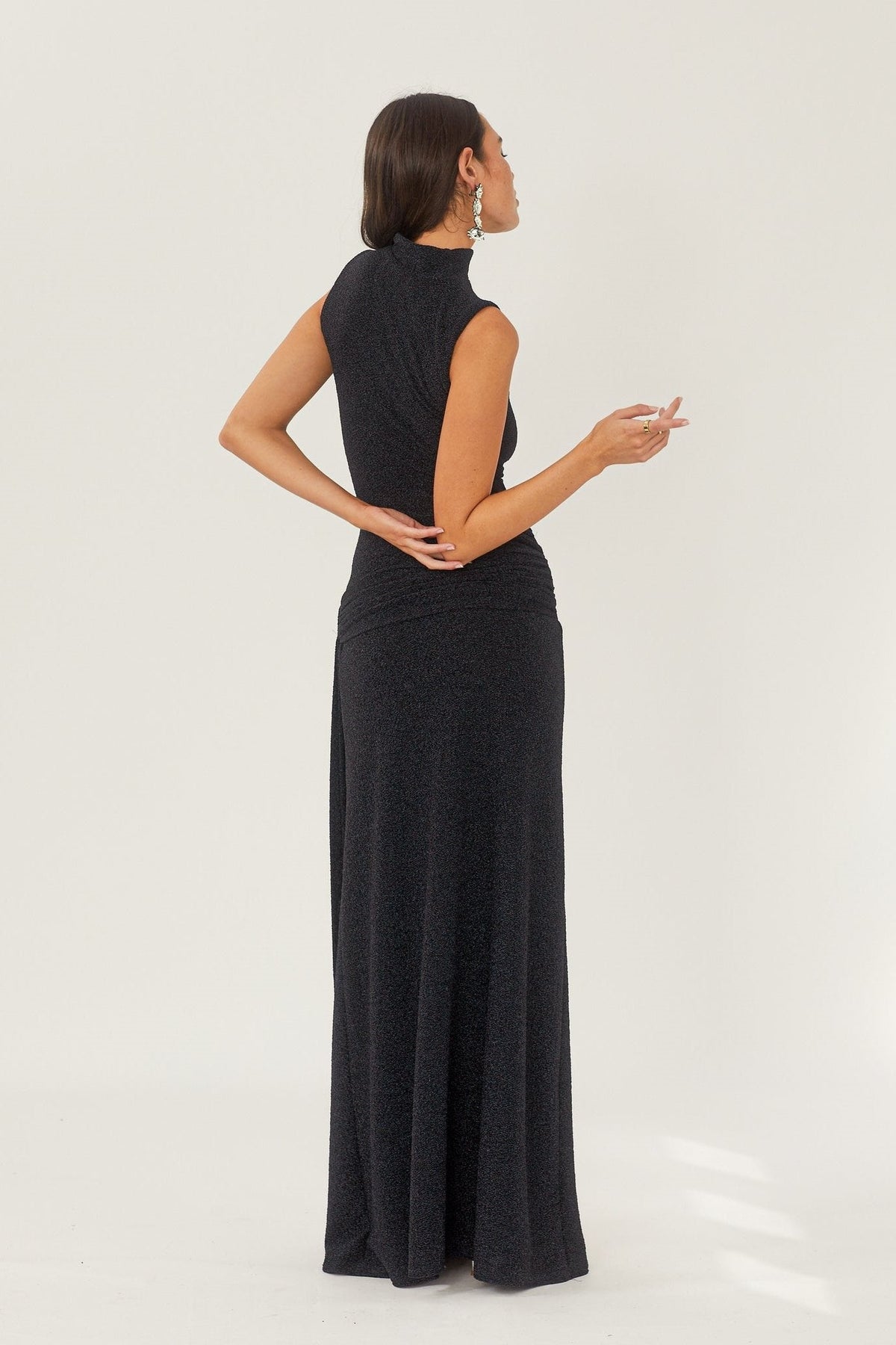 Shonna Metallic Strap Maxi Knit Dress in Black - View 7