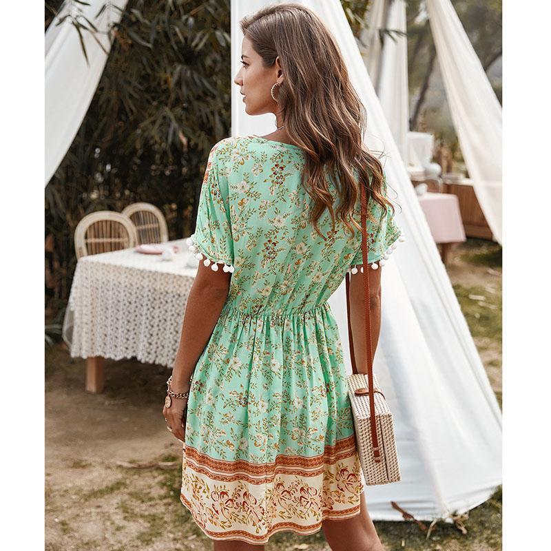 Short Sleeve Geometric Print Boho Dress 7