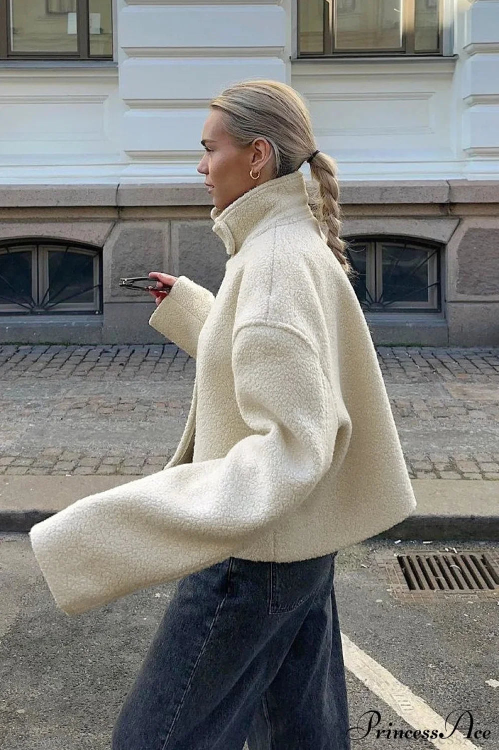 Short Stand Collar Sherpa Jacket White / S