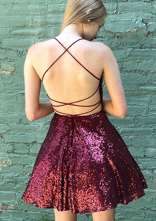 Short/Mini Sequined A-Line Sweetheart Homecoming Dress - Fashionpara