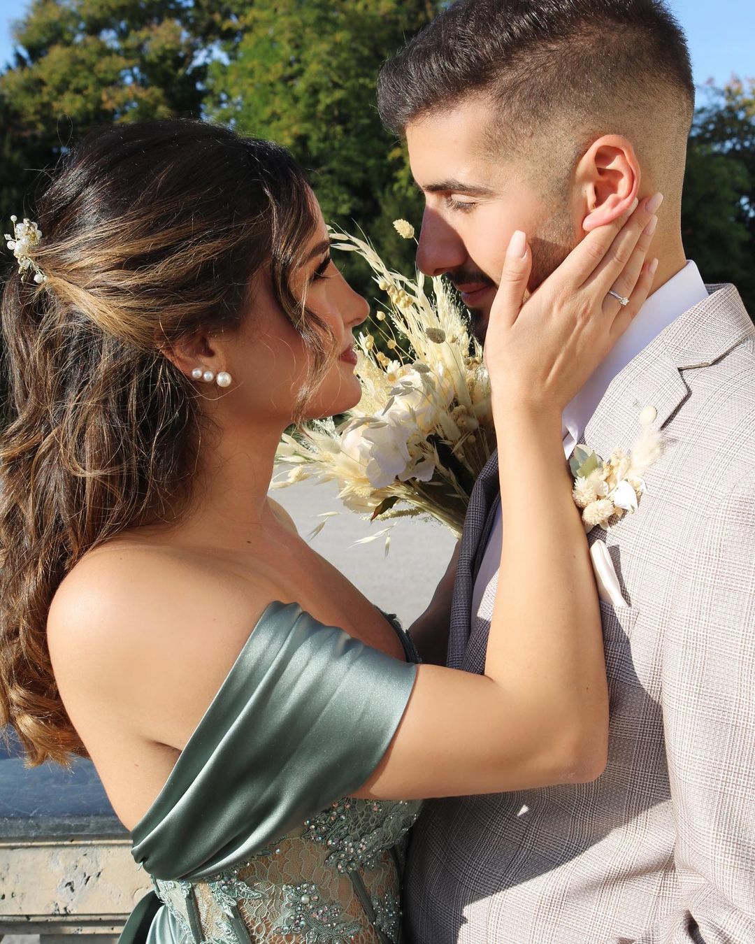 Silver Grey Off-the-Shoulder Prom Dress Split With Appliques - Fashionpara
