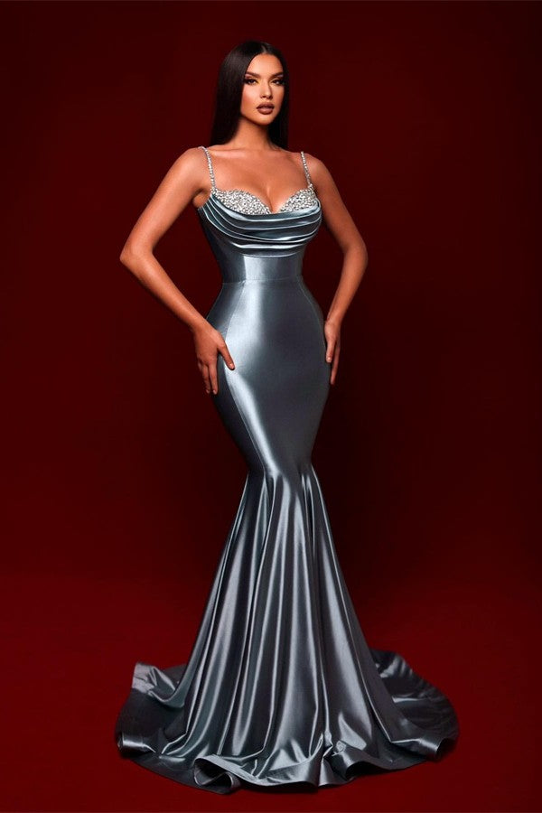 Silver Spaghetti-Straps Prom Dress Mermaid Sleeveless - Fashionpara