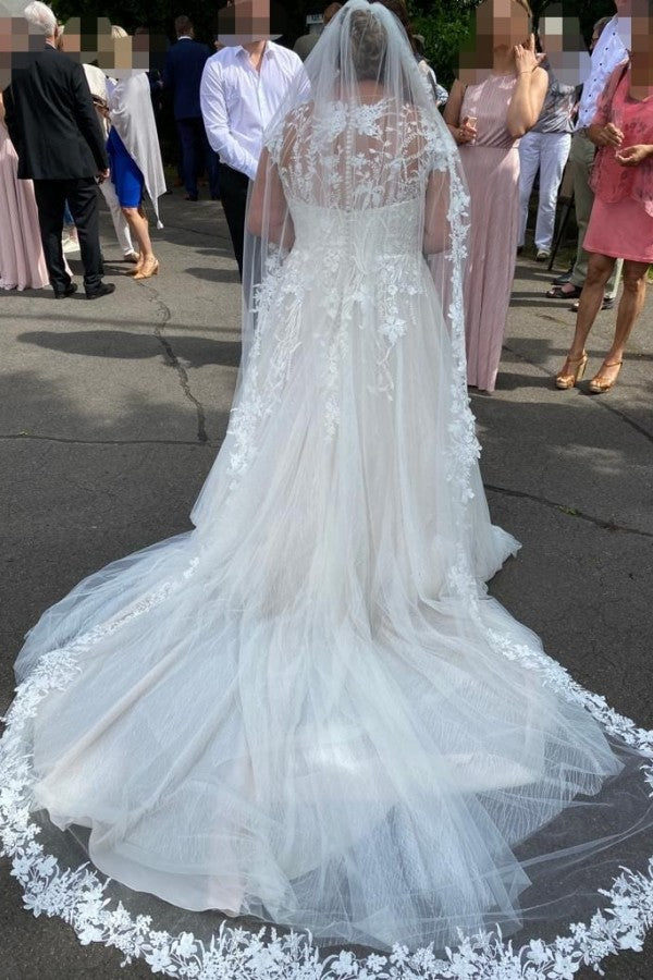Simple Yet Elegant Long A-Line V-neck Wedding Dress with Lace Long Sleeves - Fashionpara