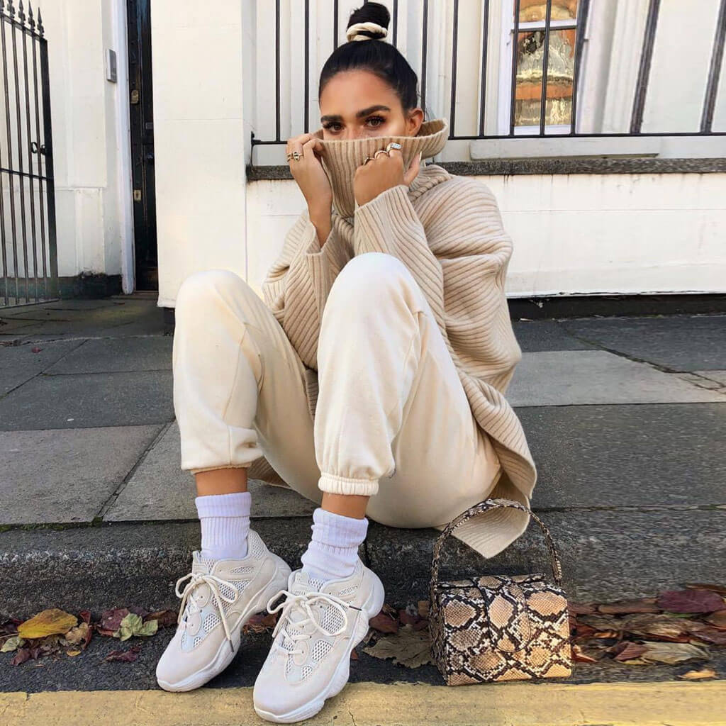 Rib Split Hem Turtleneck Pullover Sweater - Khaki 2
