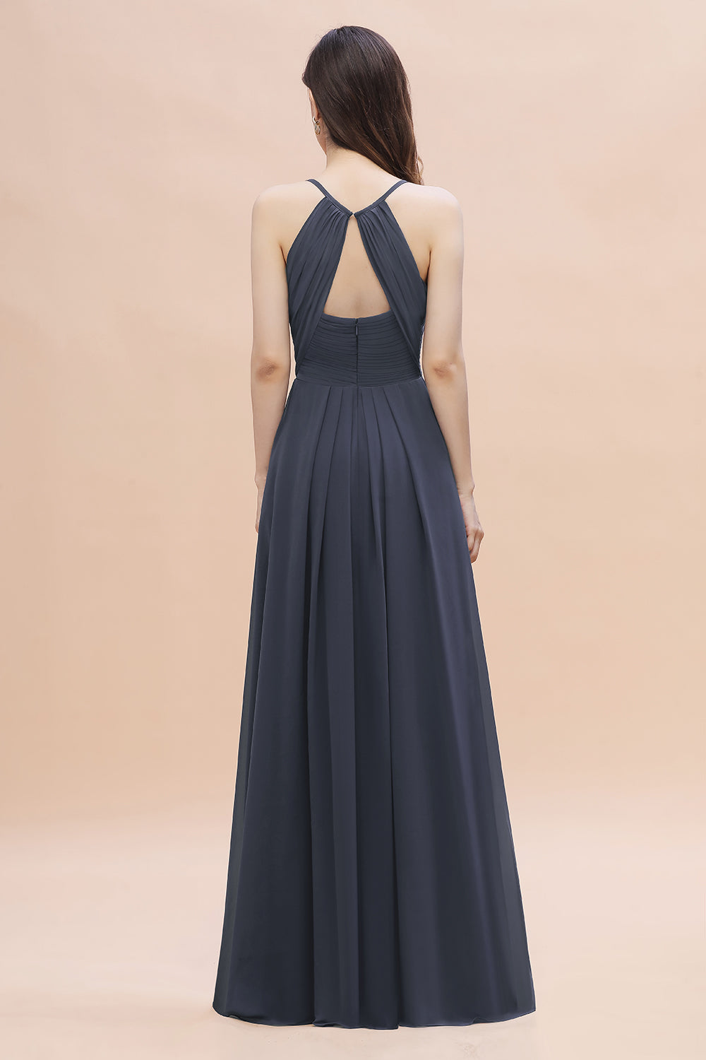 Simple Spaghetti Straps Stormy Chiffon Bridesmaid Dresses with Ruffles On Sale - Fashionpara