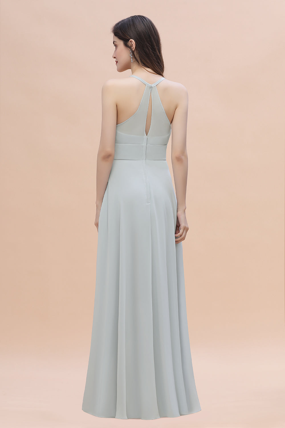 Simple Straps A-line Chiffon Mist Bridesmaid Dresses with Ruffles - Fashionpara