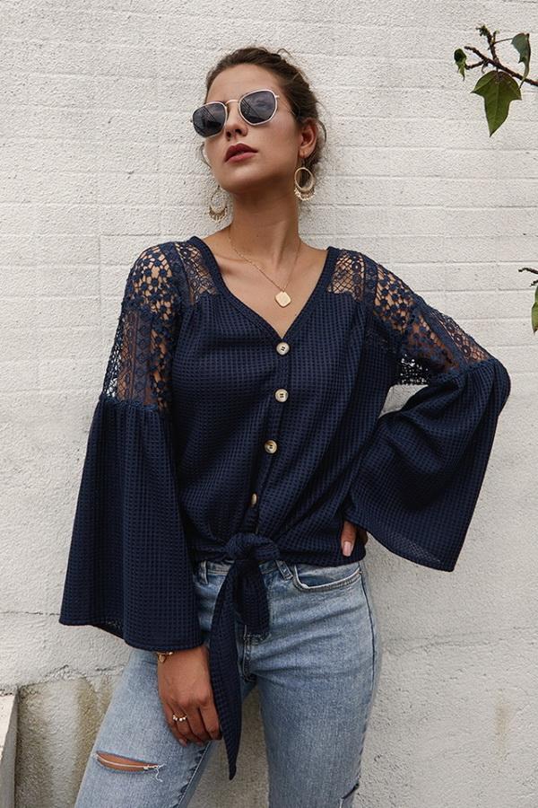 Single Breasted Front Knot Shirt