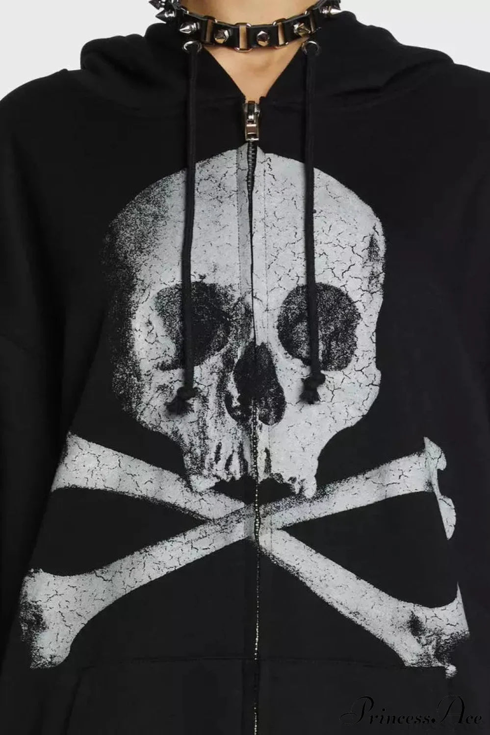 Skull Print Zip Up Hoodie