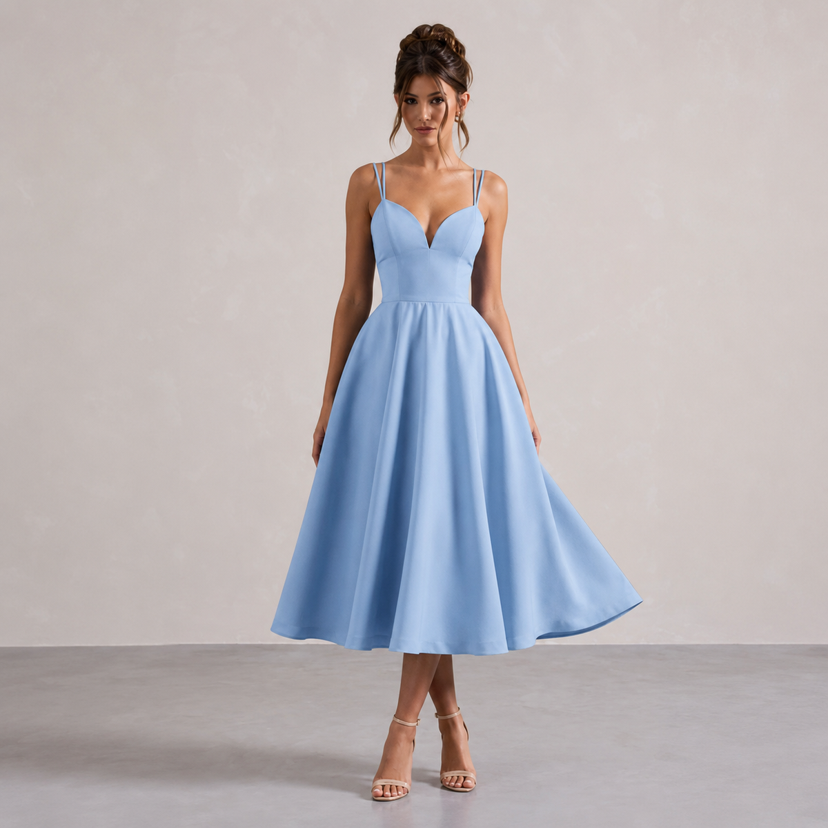 Sweetheart Double Strap Fit and Flare Midi Dress 16