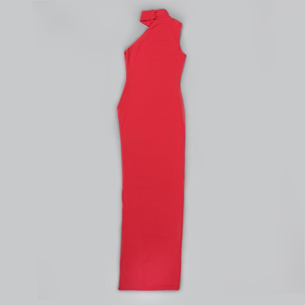 High Neck One Shoulder High Slit Gown
