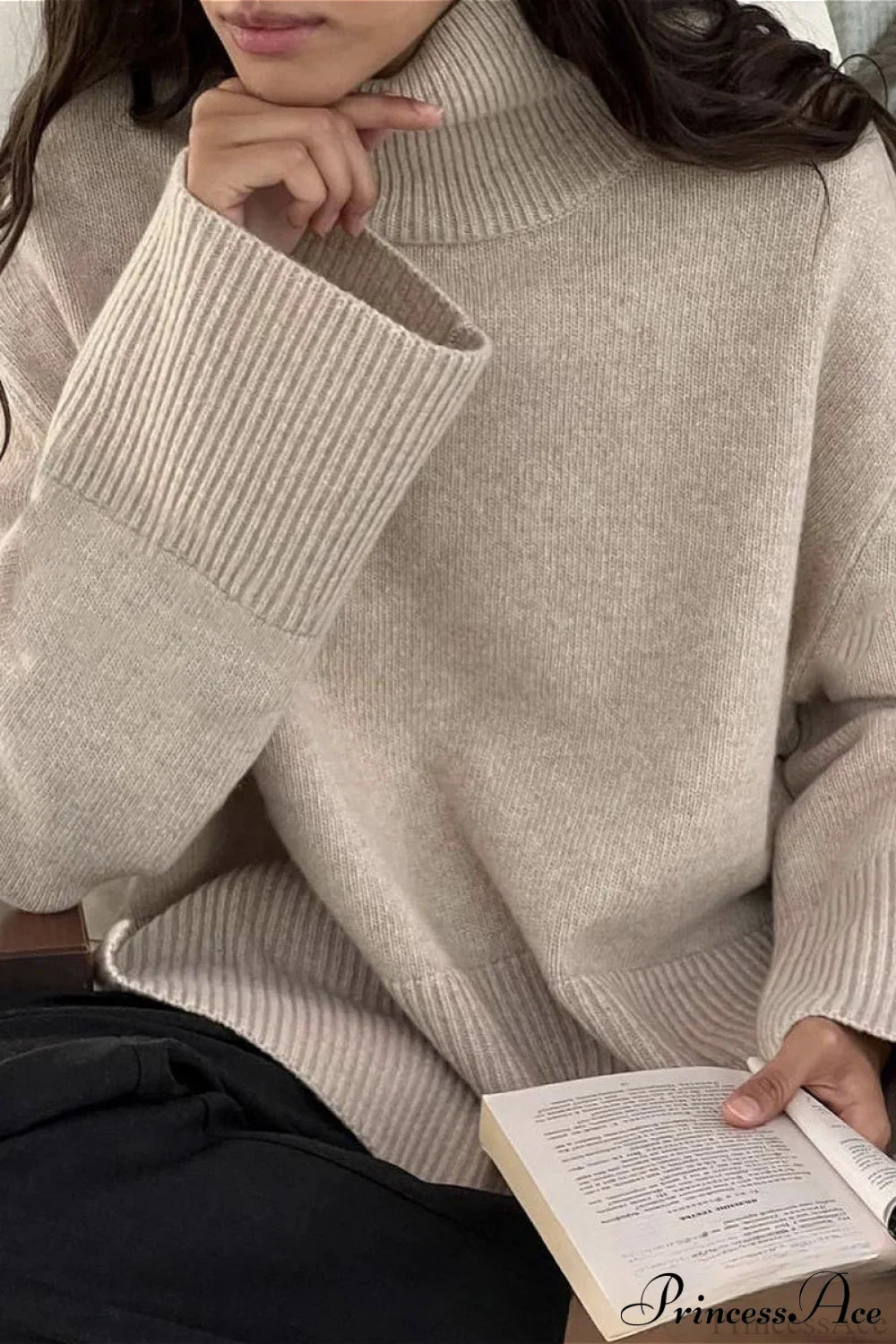 Chic Slit Knit Turtleneck Sweater for Effortless Style