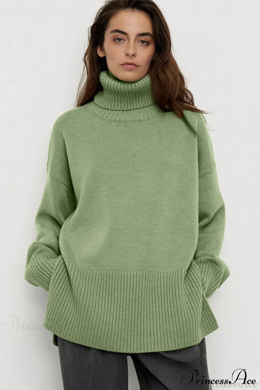 Chic Slit Knit Turtleneck Sweater for Effortless Style