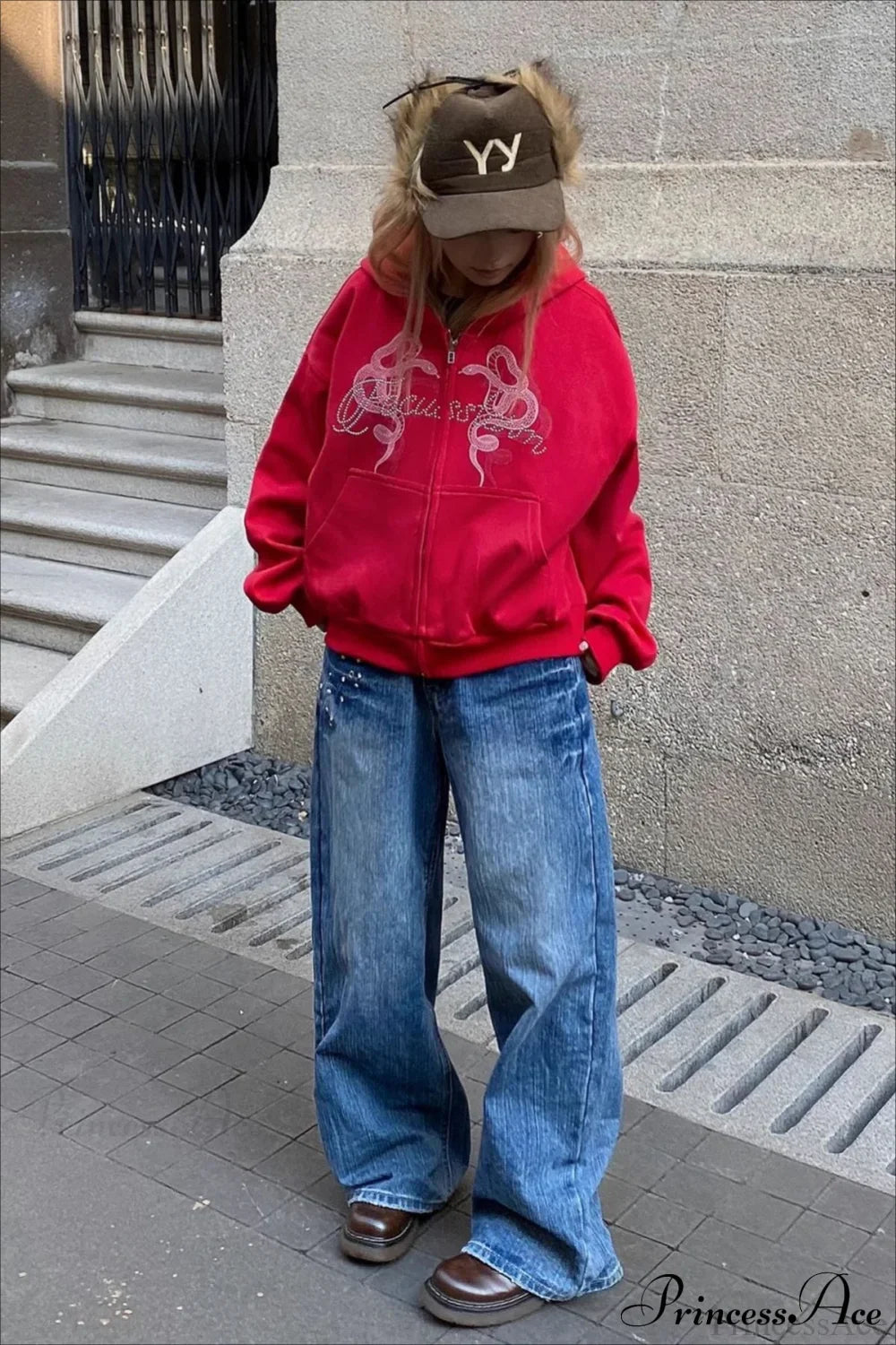 Snake Print Rhinestone Zip Up Cropped Hoodie