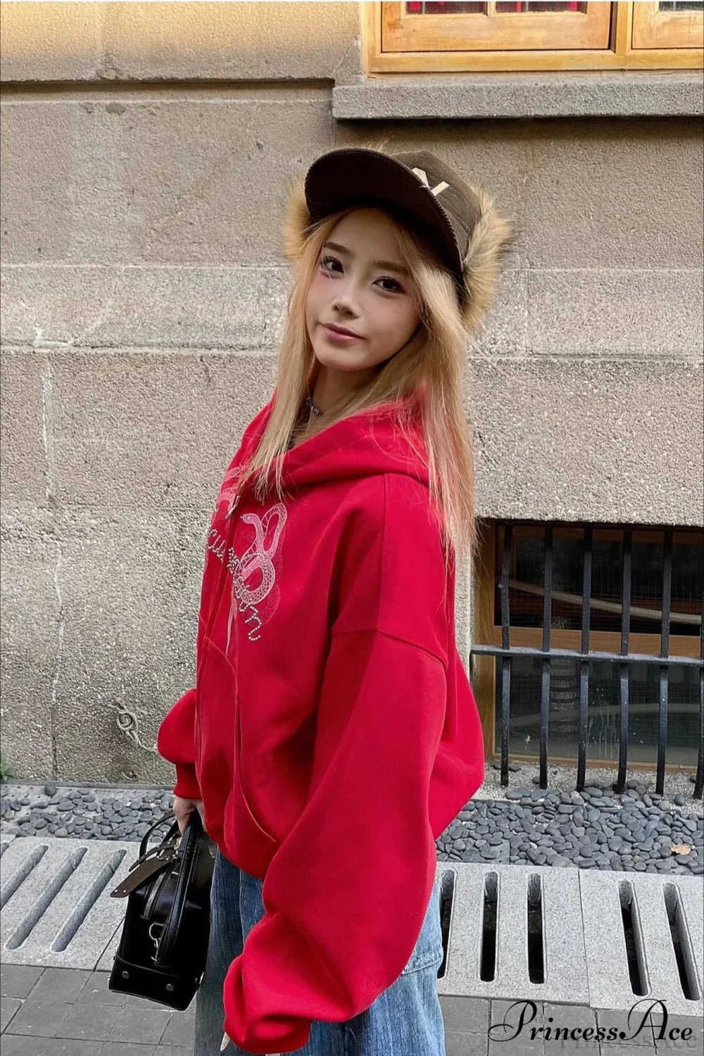 Snake Print Rhinestone Zip Up Cropped Hoodie