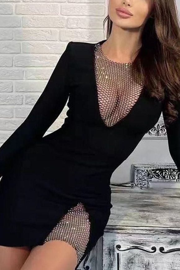 Sofie Long Sleeve Bodycon Mini Dress - Classic Black - Fashionpara